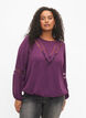 Blouse met lange mouwen en kant, Deep Purple, Model image number 0
