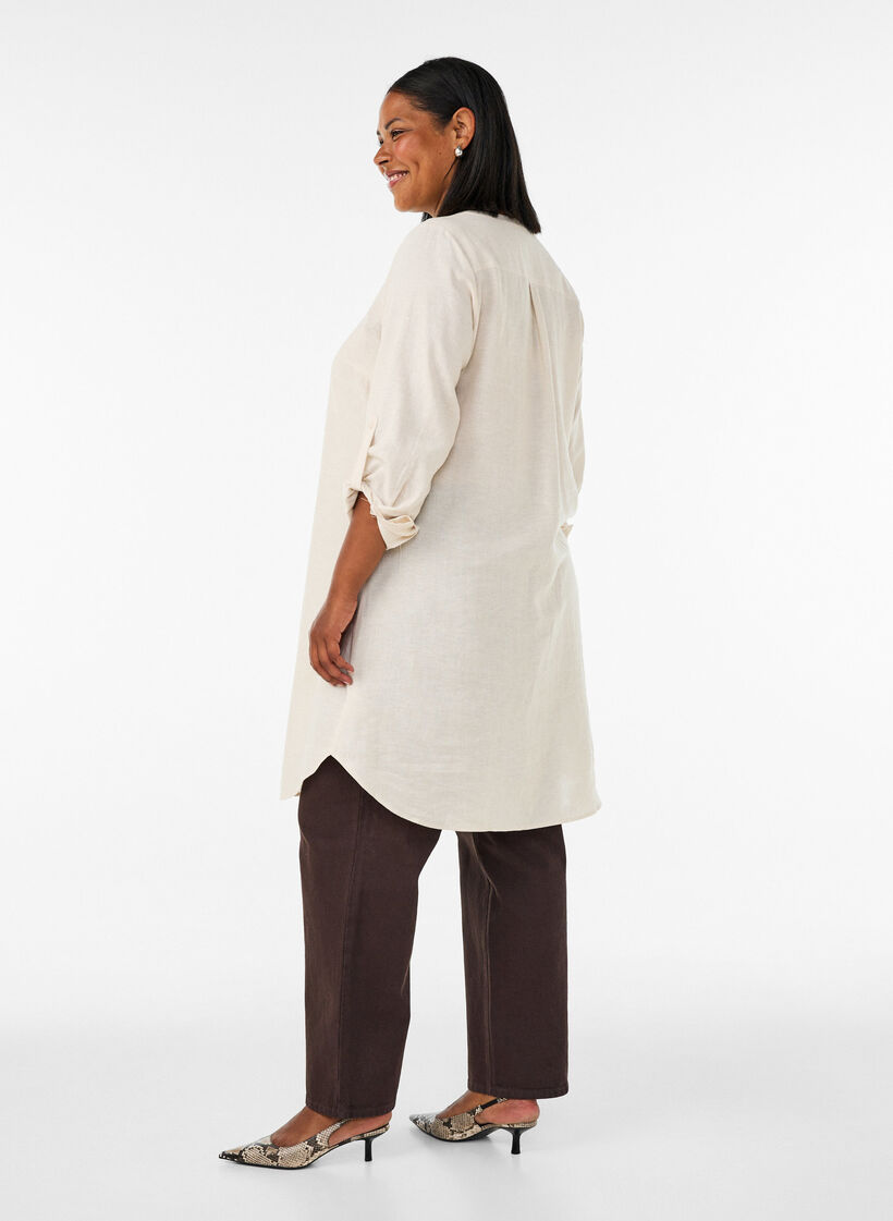 Lang shirt in linnen en viscose, Beige, Model image number 2