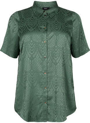 Lang shirt met structuurpatroon, Duck Green, Packshot image number 0