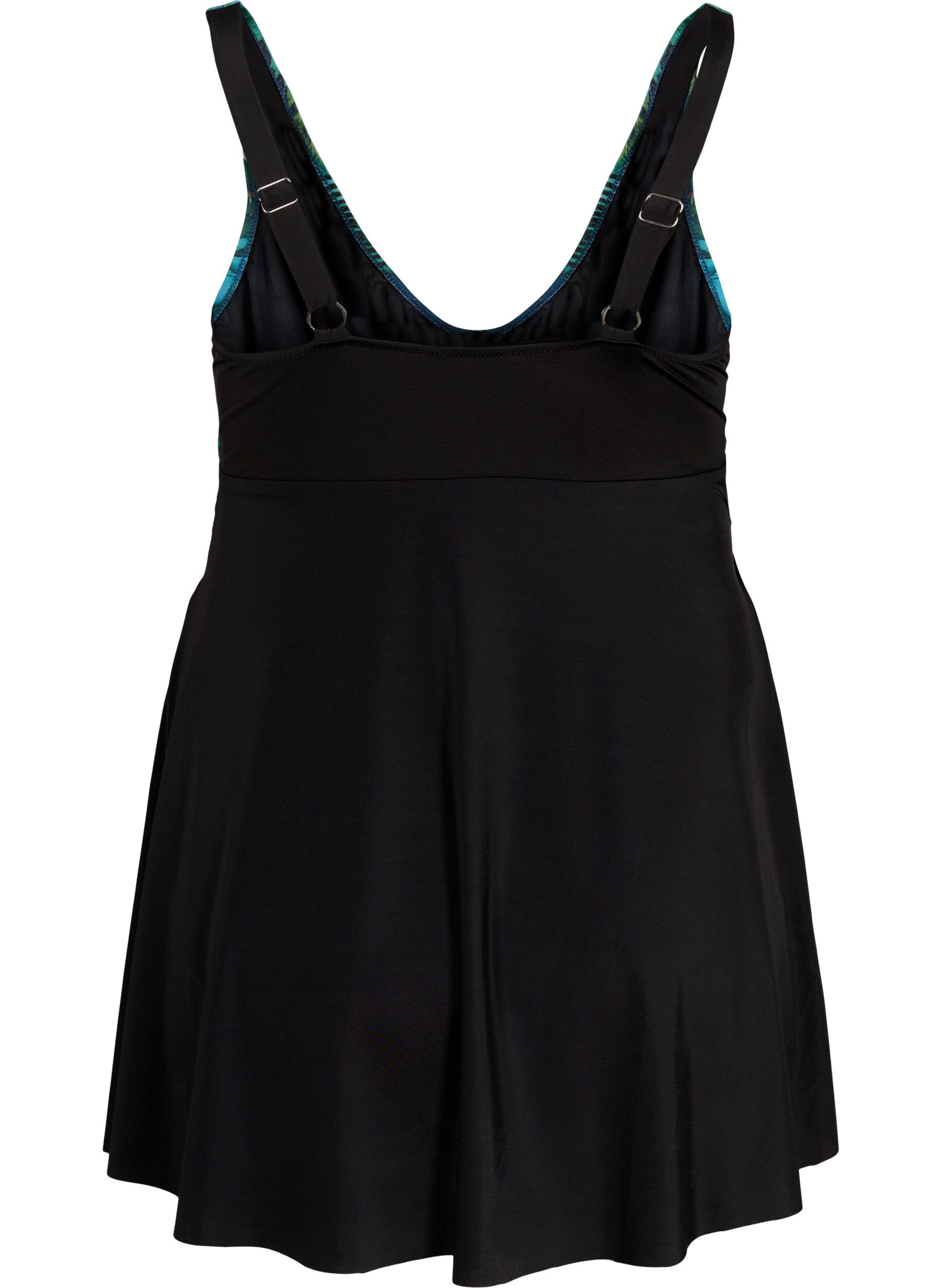 Zizzi Badpak met losse rok, Black Blue Leaf, Packshot image number 1