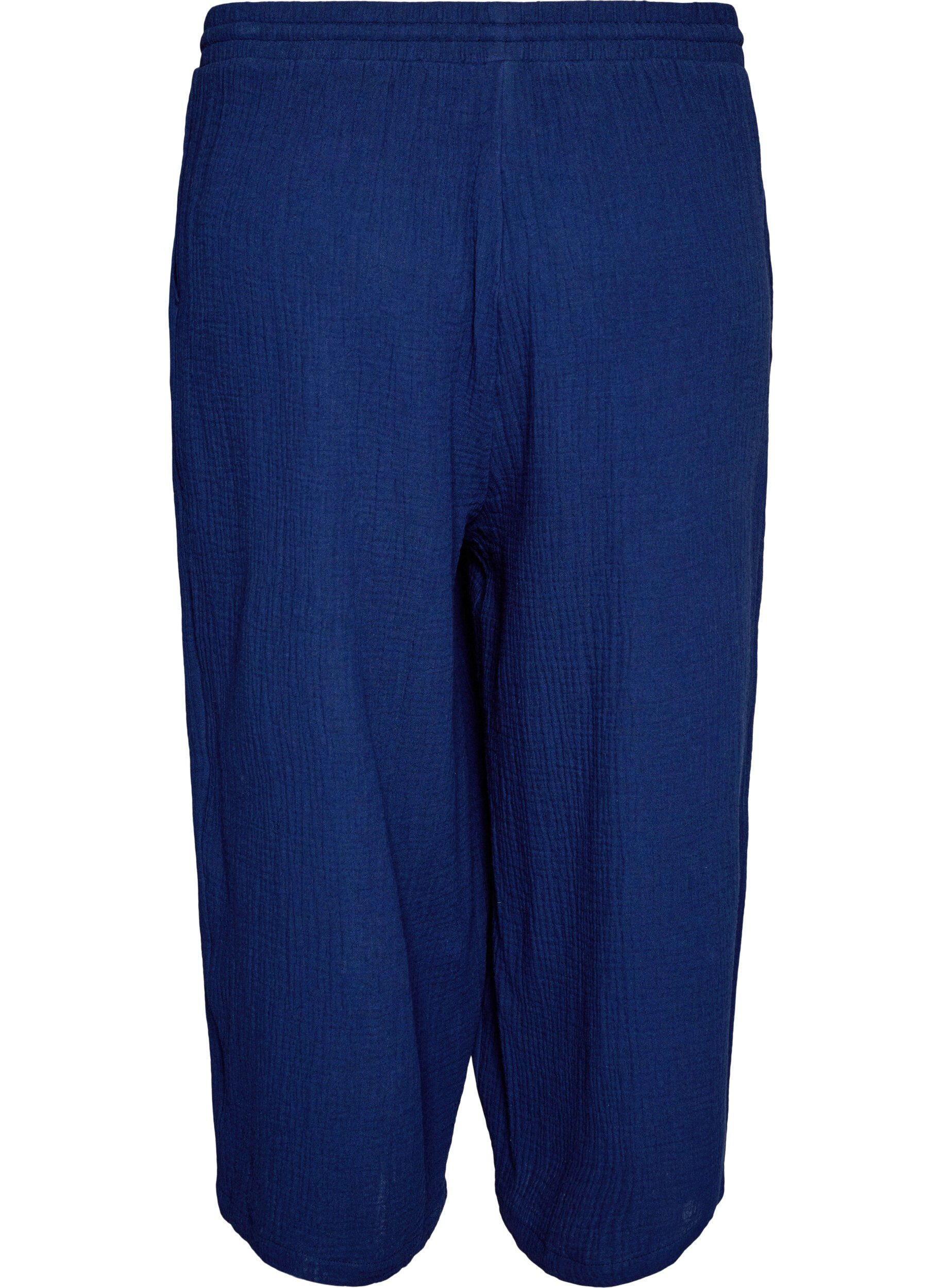 ZizziCulotte broek van katoen met hoge taille, Blauw, Packshot image number 1