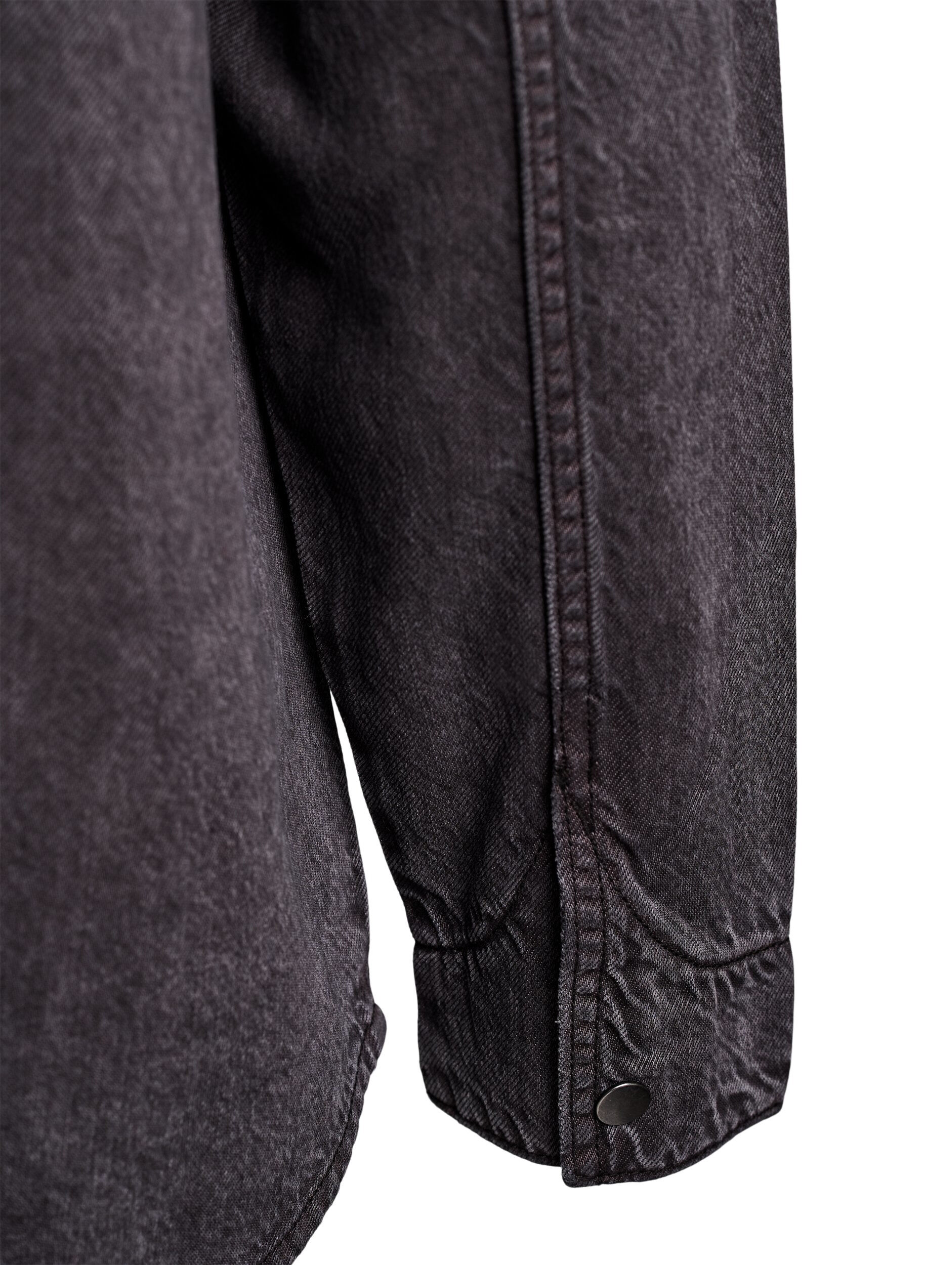 Zizzi Spijkerblouse met borstzakken, Grijs, Packshot image number 3