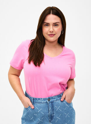 Basic t-shirt in effen kleur met katoen, Rosebloom, Model image number 0