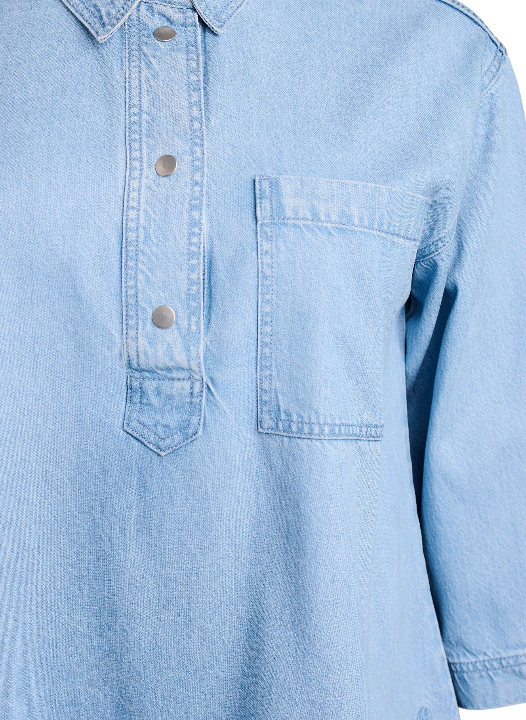 Zizzi Los denimshirt met 3/4-mouwen, Blauw, Packshot image number 2