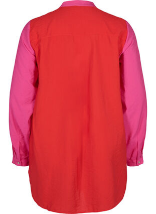 Lange blouse met color-block, Pink Red Block, Packshot image number 1