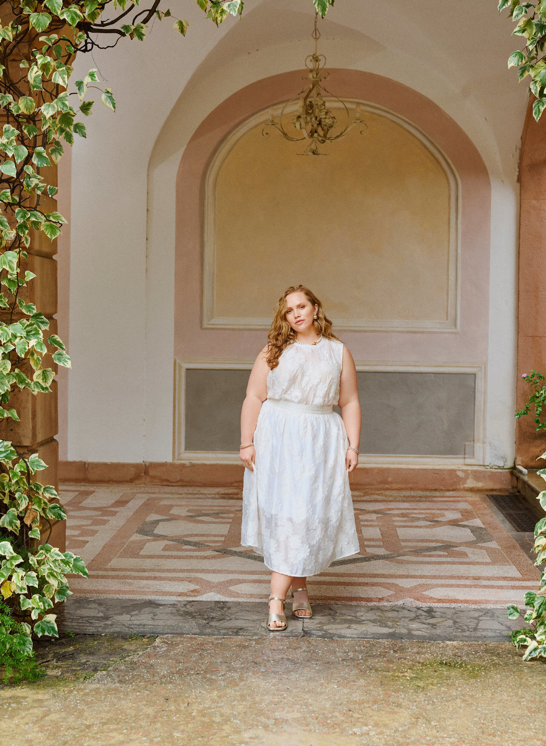 Zizzi Floral jacquard midirok, Vanille, Image image number 0