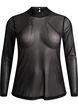 Getailleerde blouse van mesh met lange mouwen, Zwart, Packshot image number 0