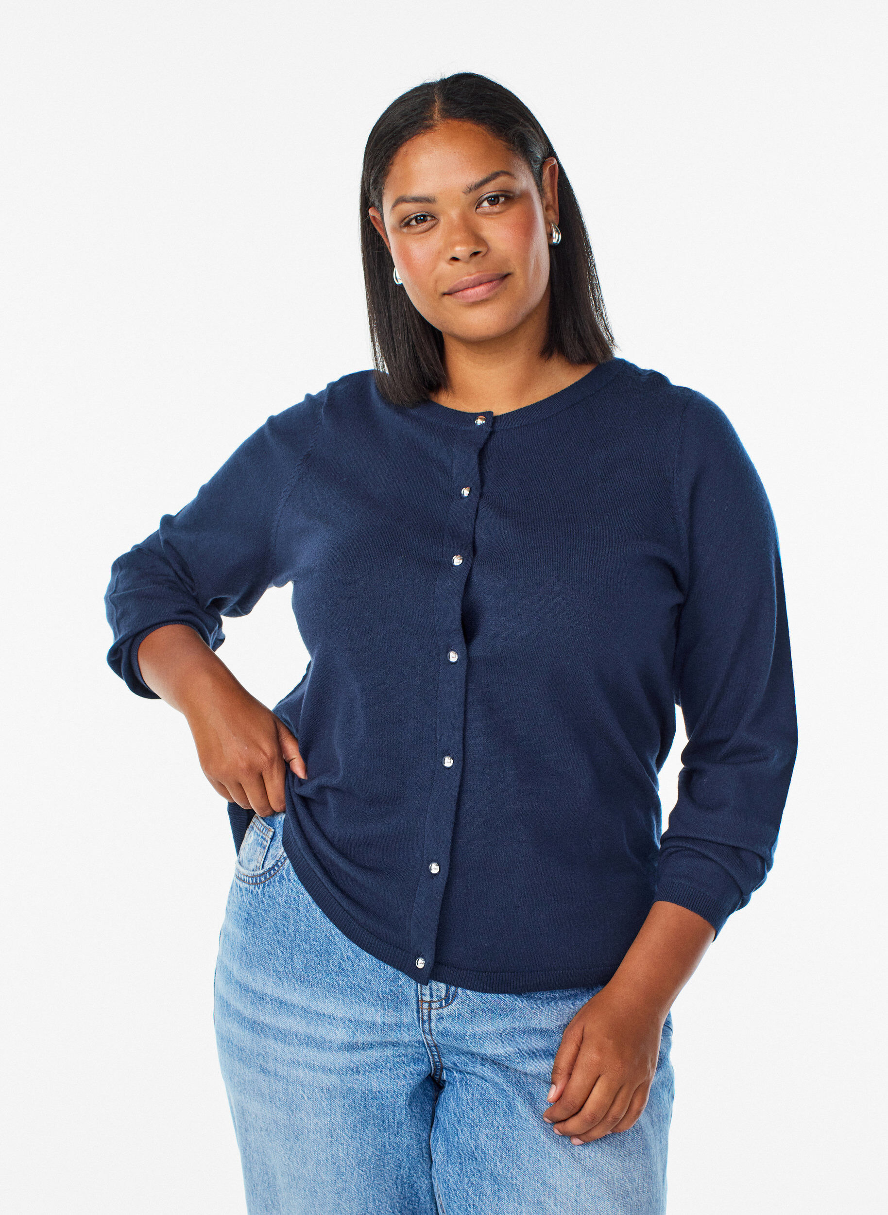 ZizziCardigan met ronde knopen, Blauw, Model image number 0