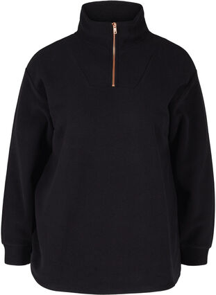 Sweater van fleece met hoge hals en ritssluiting, Black, Packshot image number 0