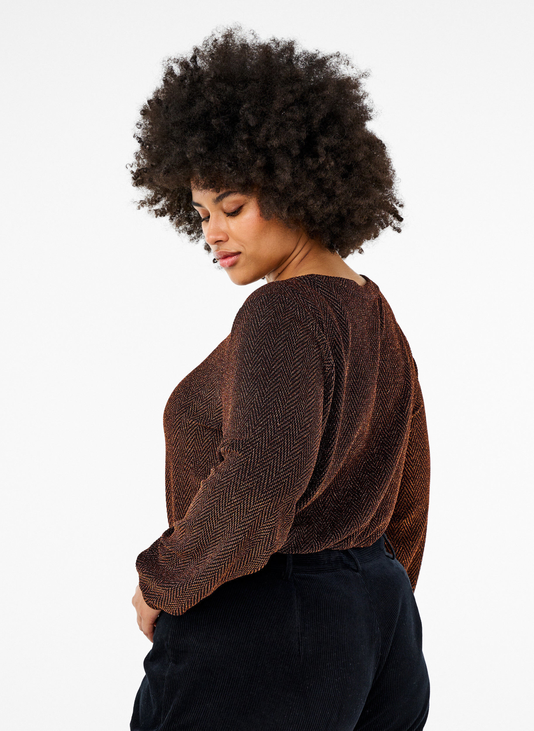 Zizzi Blouse met glinsterend patroon, Copper ZigzagShimmer, Model image number 1