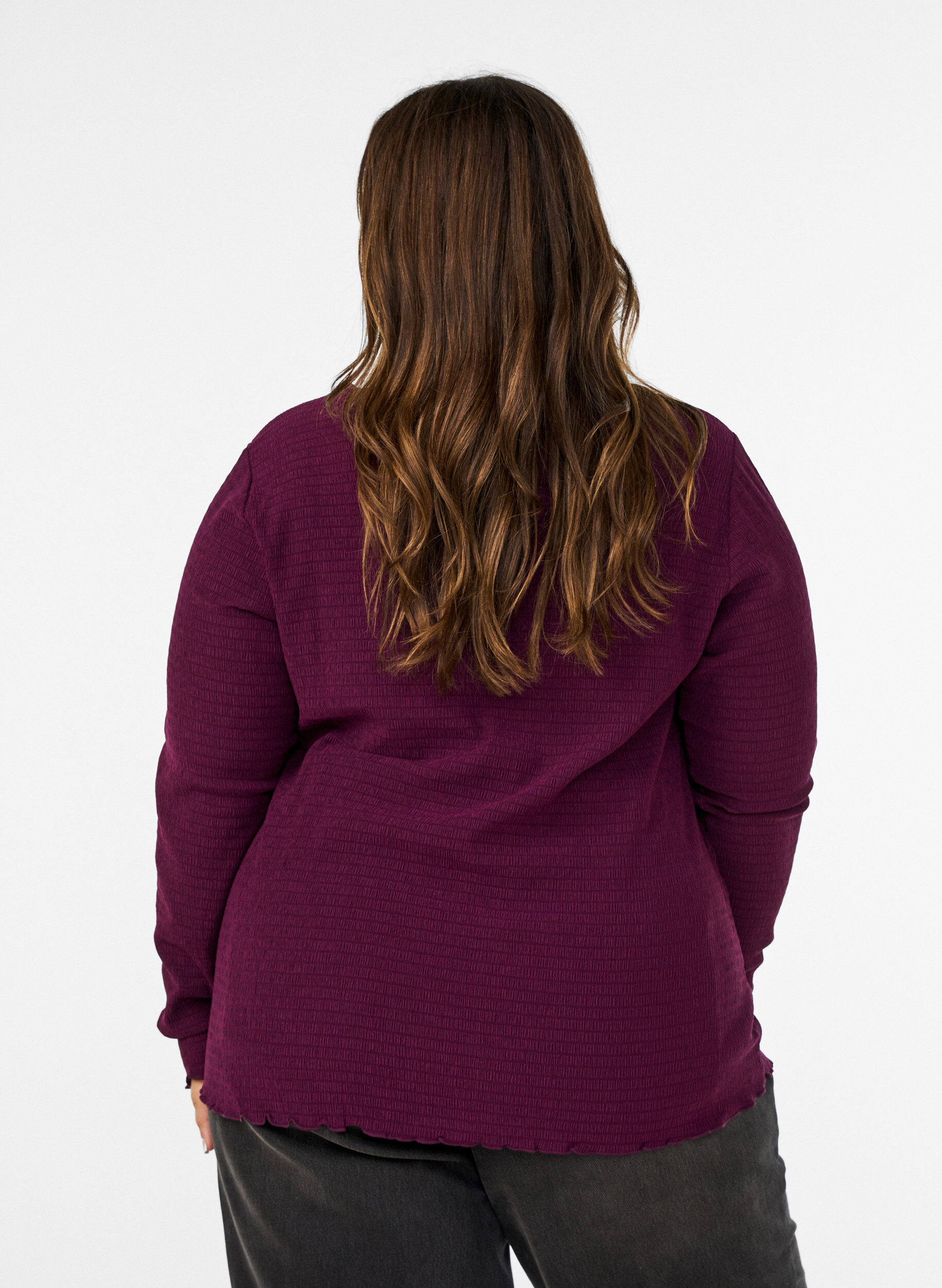 ZizziBlouse met structuur en golvende randen, Paars, Model image number 2
