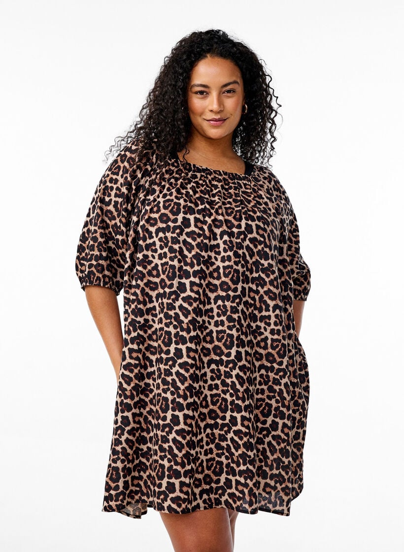 Strandjurk van viscose met print, Beige, Model image number 0