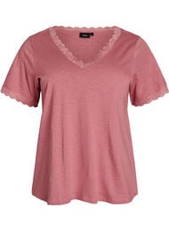 T-shirt met kanten rand, Roze