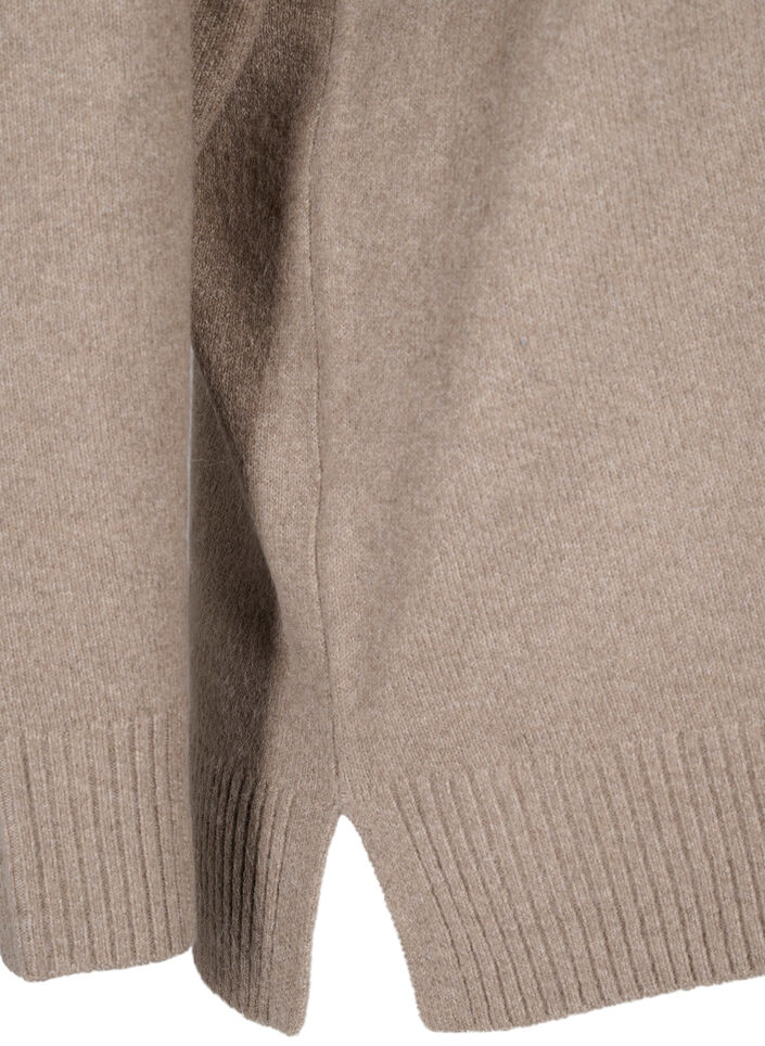 Gebreide blouse met V-hals, Desert Taupe Melange, Packshot image number 3