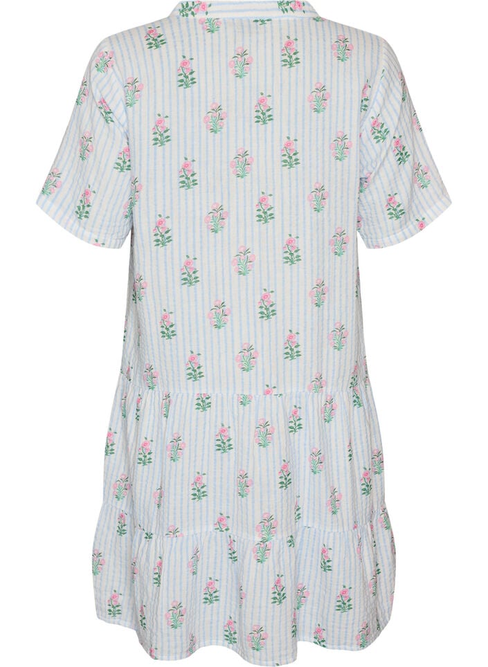 Korte A-lijn jurk in katoenen mousseline, Vanille, Packshot image number 1