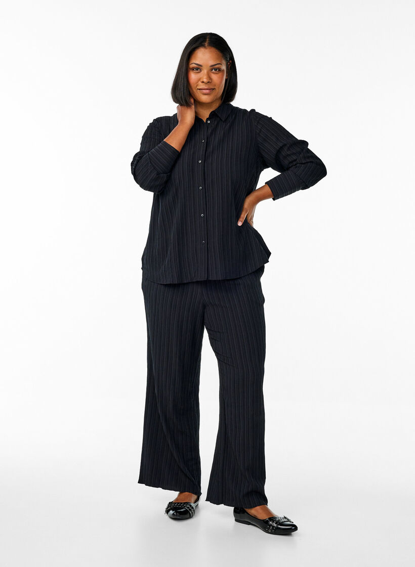 FLASH - Shirt met textuur, Zwart, Model image number 1