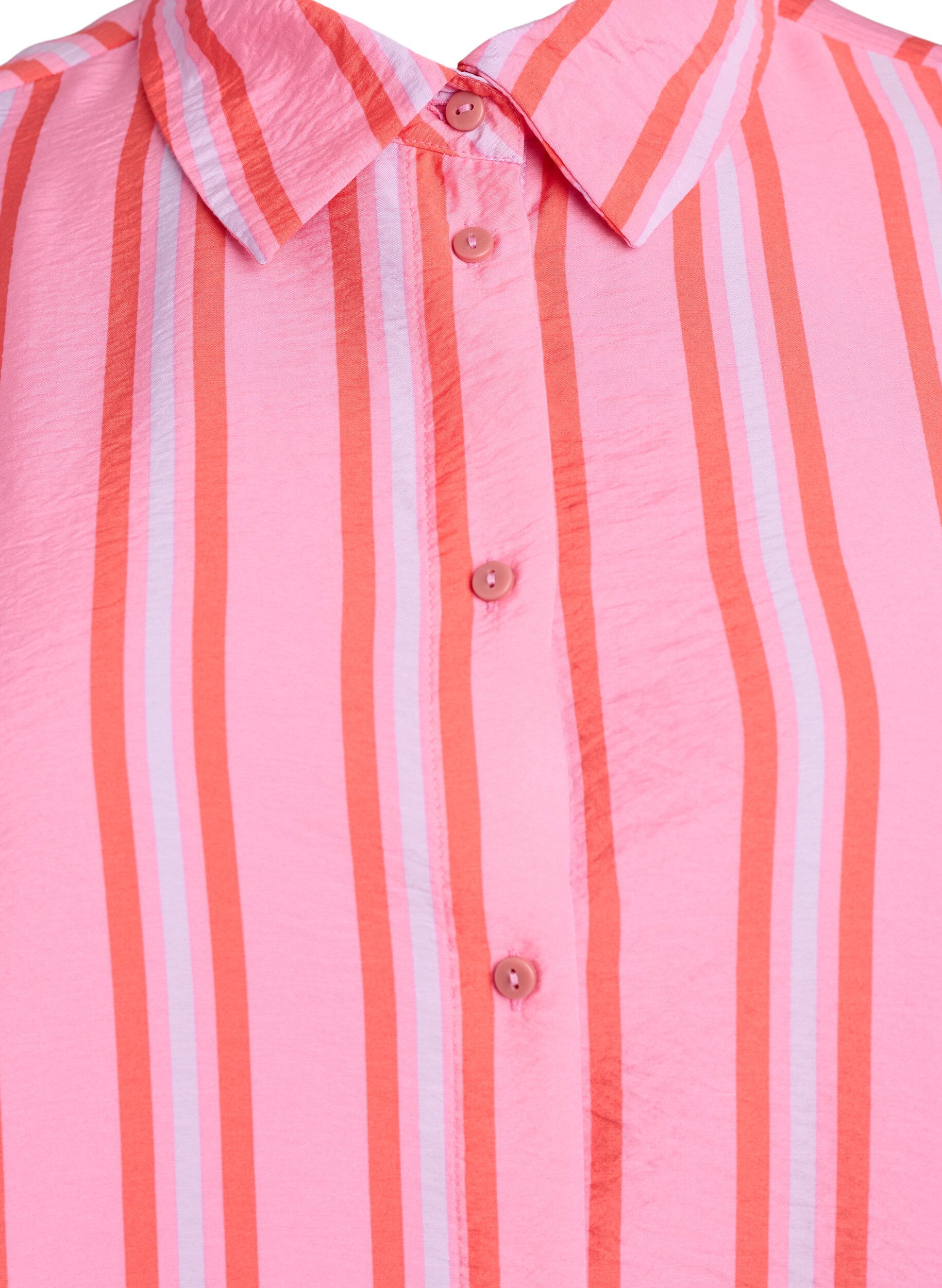 ZizziGestreepte viscose shirt met korte mouwen, Roze, Packshot image number 2