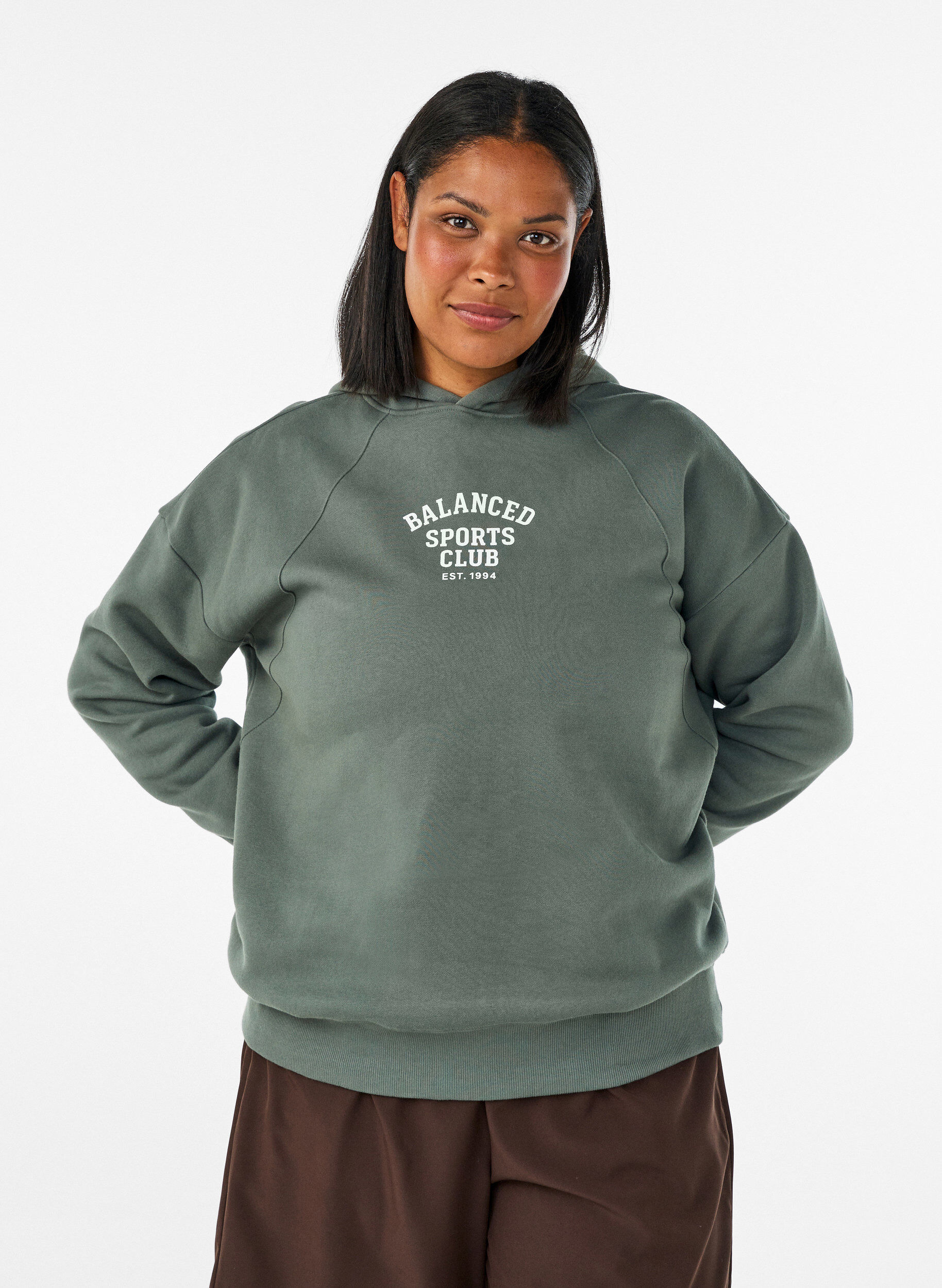 ZizziHoodie met borstprint, Groen, Model image number 0