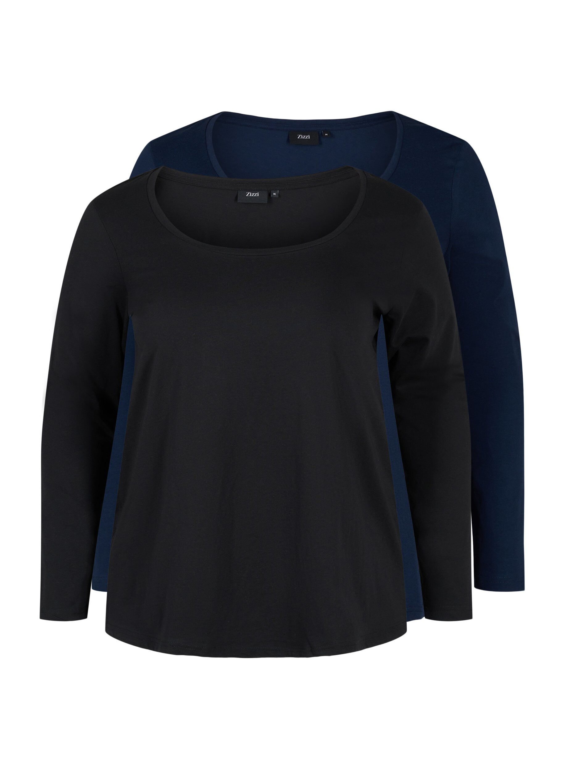 Zizzi Set van 2 basic tops in katoen , Black/Navy B, Packshot image number 0