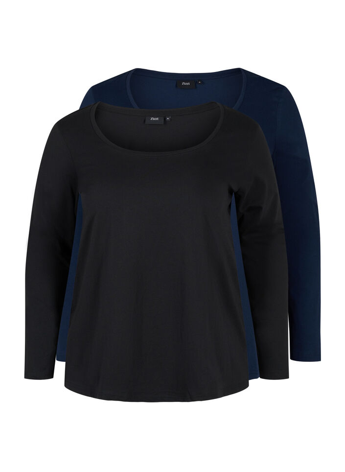 Set van 2 basic tops in katoen , Black/Navy B, Packshot image number 0