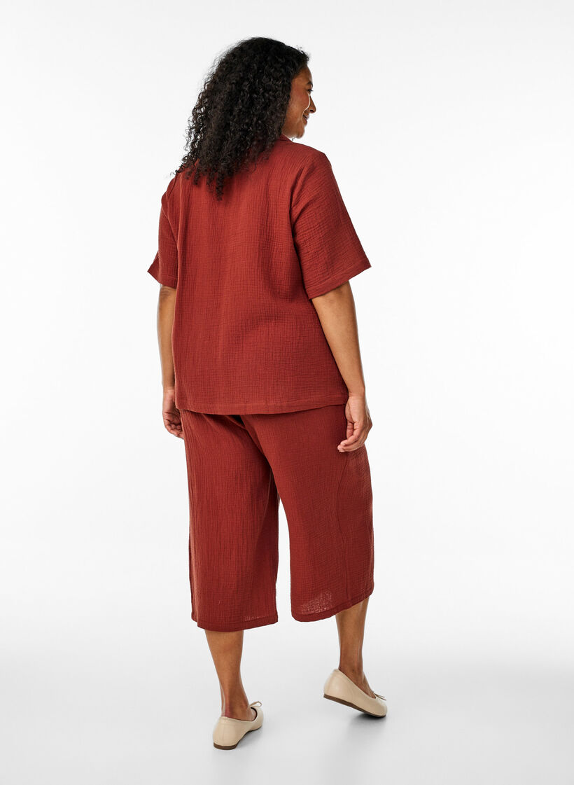 Culotte broek van katoen met hoge taille, Rood, Model image number 1