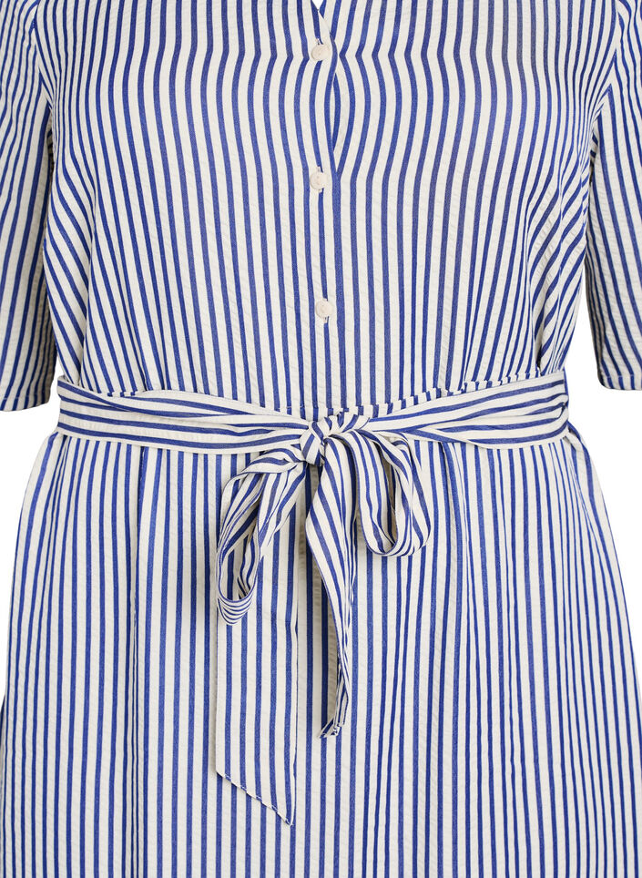 Enkellange overhemdjurk met strikceintuur en strepen, Blauw, Packshot image number 2