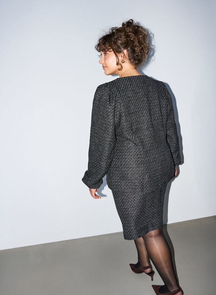 Boucl&eacute; jasje met pailletten en decoratieve knopen, Zwart, Model image number 2
