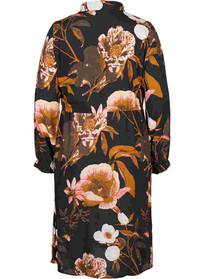 Gebloemde viscose jurk met kant, Black Flower AOP, Packshot image number 1