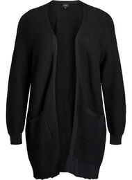 Lang, ribgebreid katoenen vest, Zwart