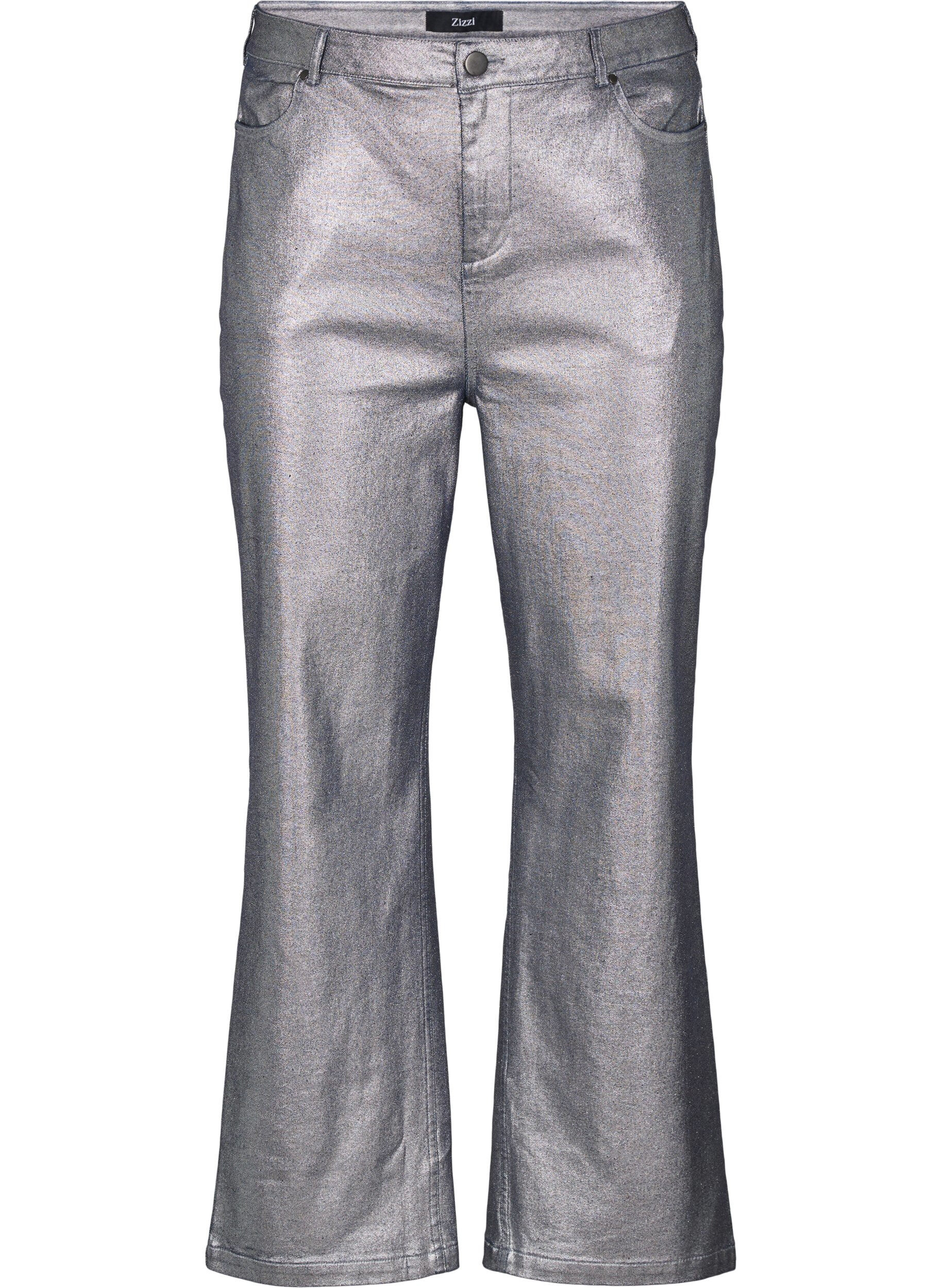 Zizzi Zilverkleurige jeans met hoge taille, Gun Silver , Packshot image number 0
