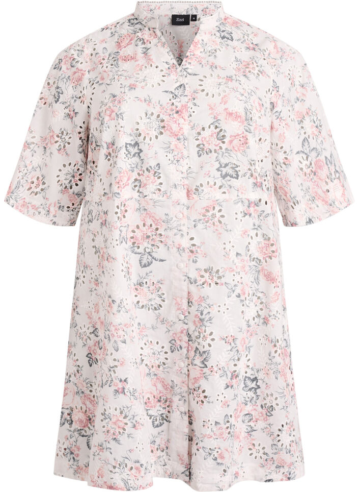 Katoenen jurk met bloemenprint en broderie anglaise, Vanille, Packshot image number 0