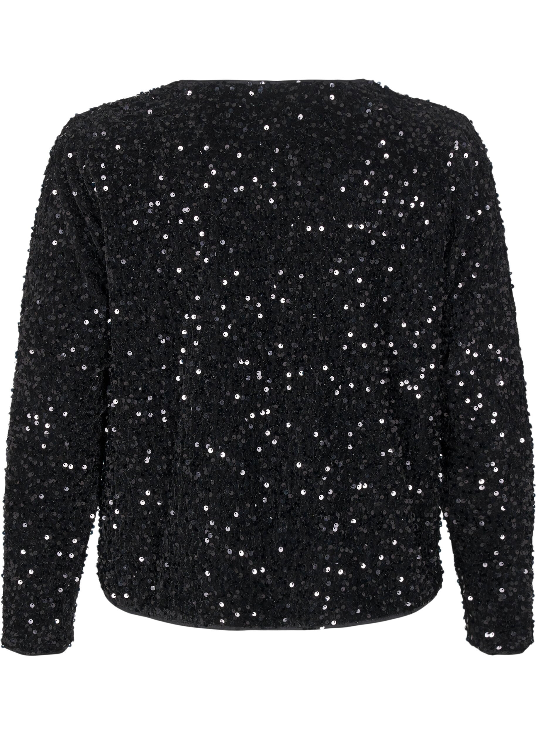 Zizzi Pailletten blouse met strikdetails, Black, Packshot image number 1