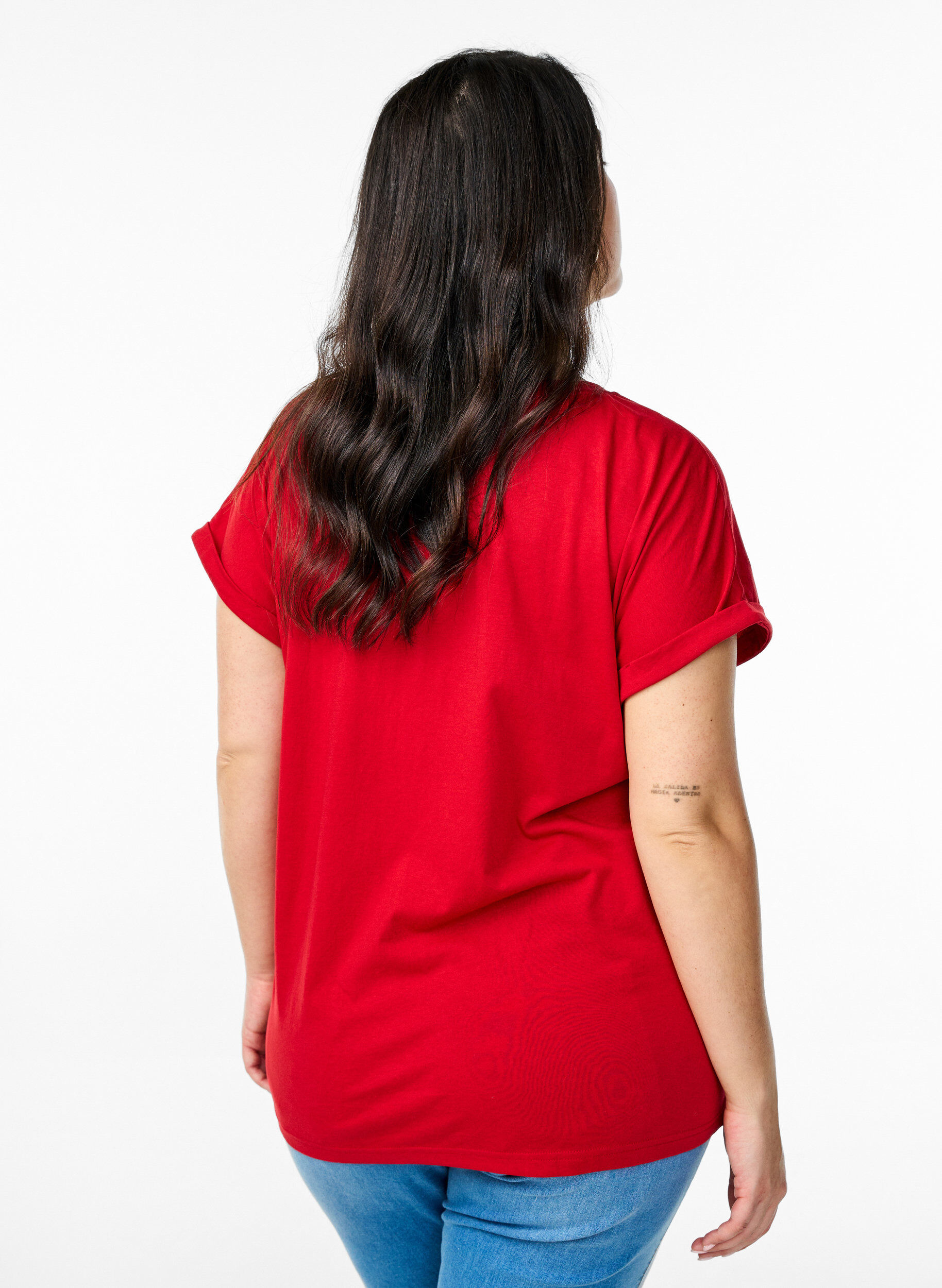 Zizzi T-shirt met korte mouwen in een katoenmix, Rood, Model image number 2