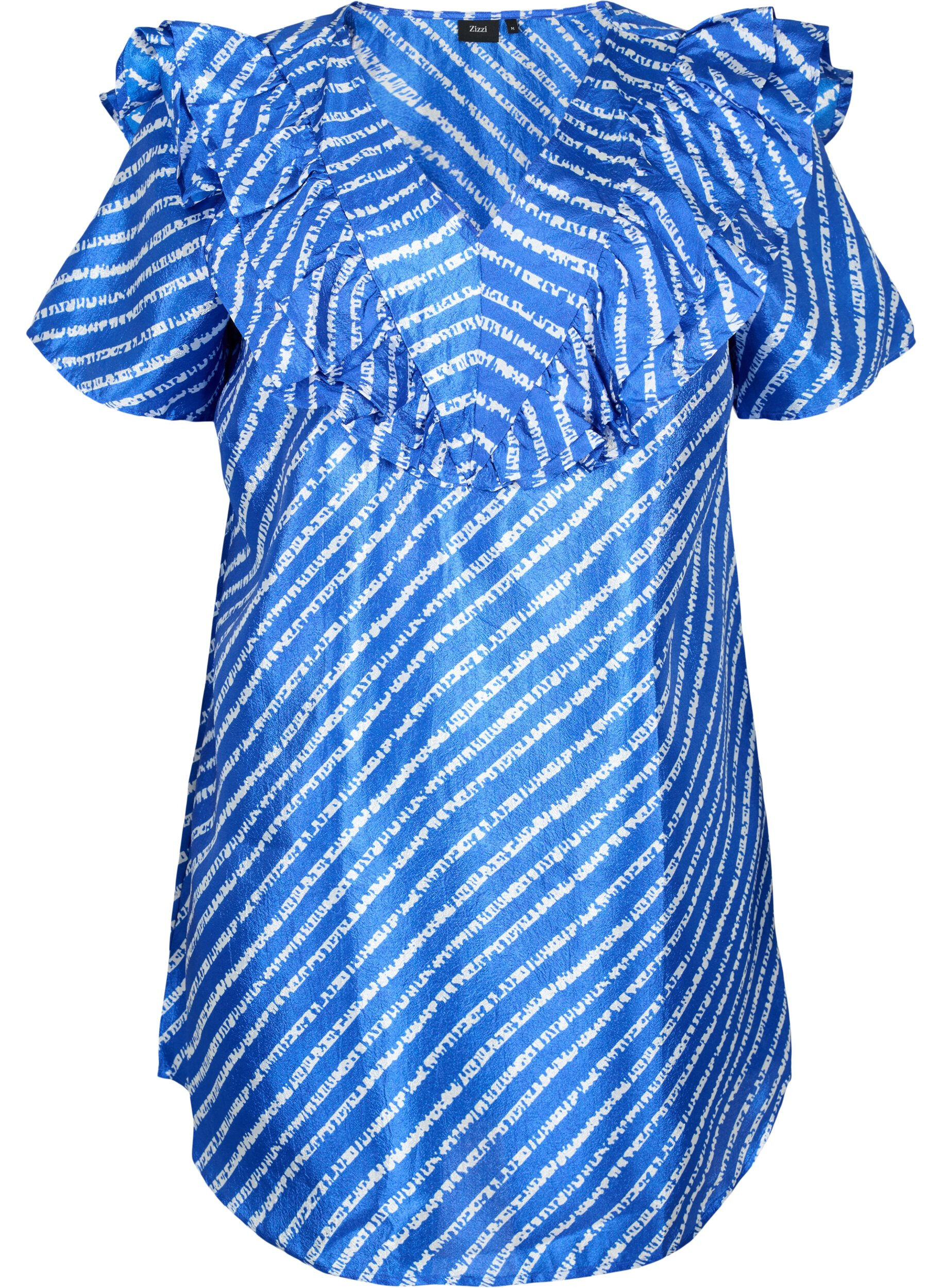 Zizzi Gestreepte tuniek met franjes, S.T.W./White Stripes, Packshot image number 0