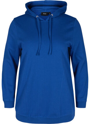 Sweatshirt met capuchon en geribbelde randen, Deep Blue , Packshot image number 0