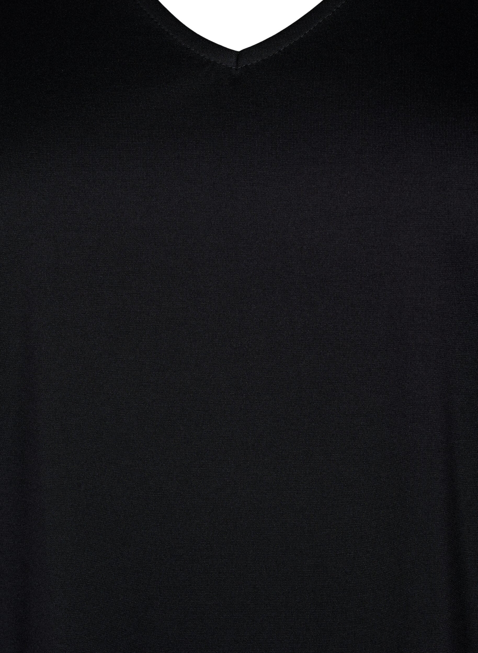 Zizzi Effen jurk met v-hals en 3/4 mouwen, Black, Packshot image number 2