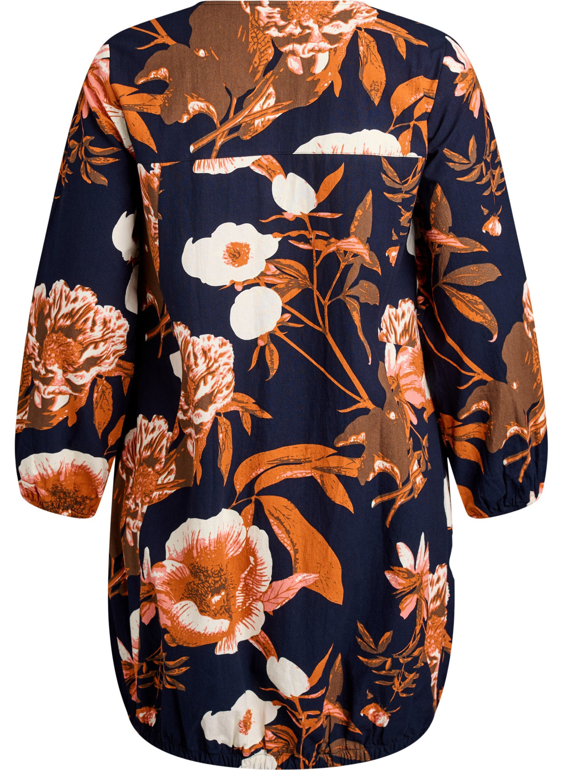 Zizzi Korte katoenen jurk met een elastische zoom en lange mouwen, Zwart, Packshot image number 1