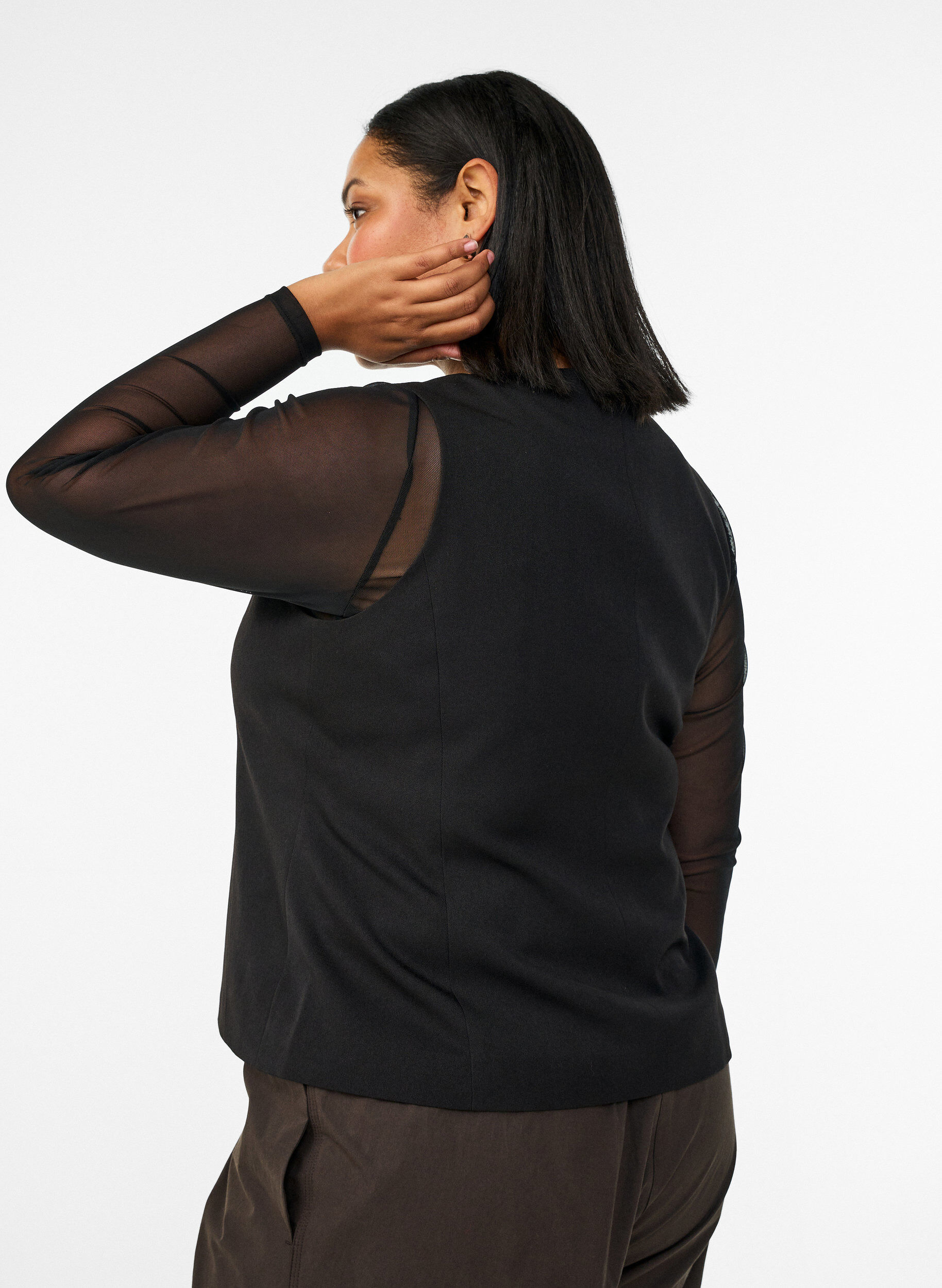 Zizzi Gilet met knoopsluiting, Zwart, Model image number 2