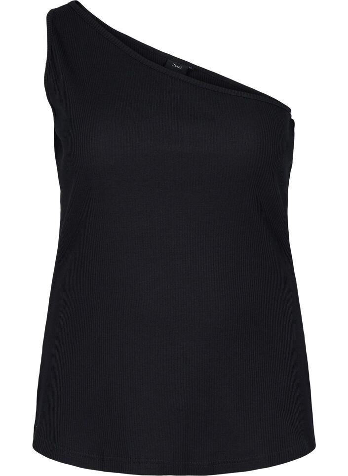 One-shoulder top in katoen, Black, Packshot image number 0