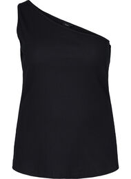One-shoulder top in katoen, Black