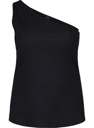 One-shoulder top in katoen, Black, Packshot image number 0