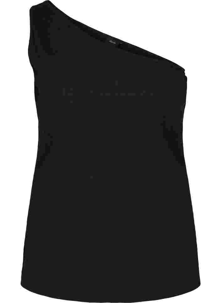 One-shoulder top in katoen, Black