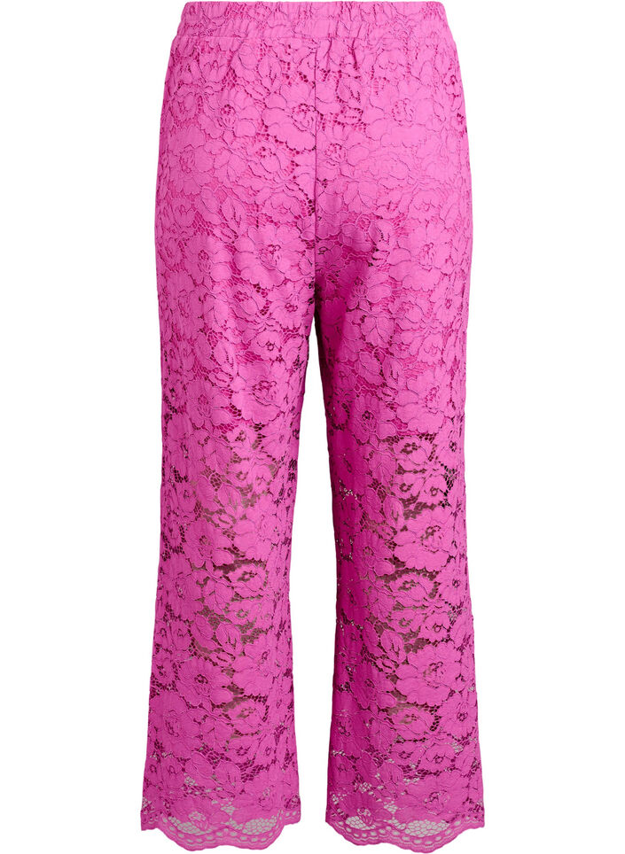Kanten broek met hoge taille en zakken, Roze, Packshot image number 1