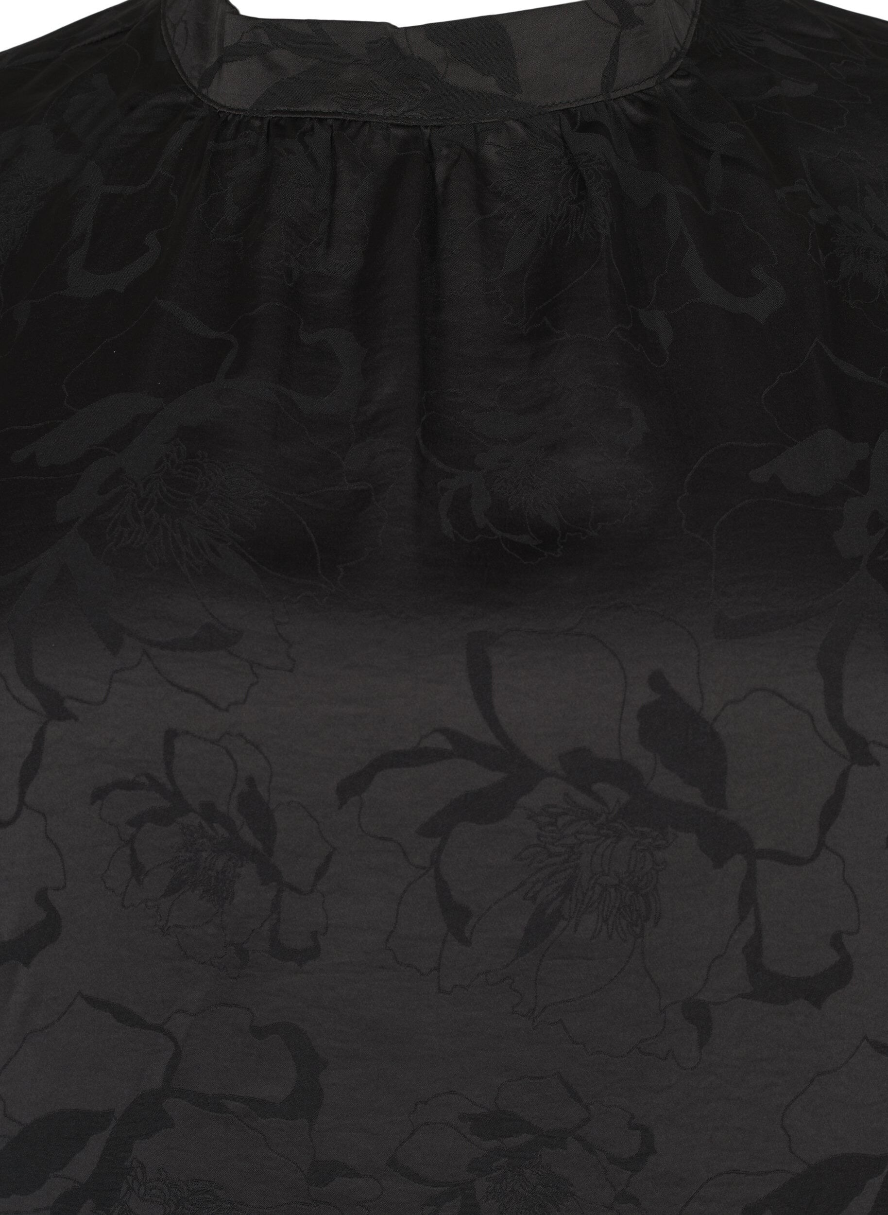 Zizzi Satijnen blouse met ton-sur-ton patroon, Black, Packshot image number 2