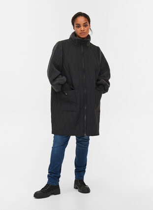 Gewatteerde jas met teddy en zakken, Black Comb, Model image number 4