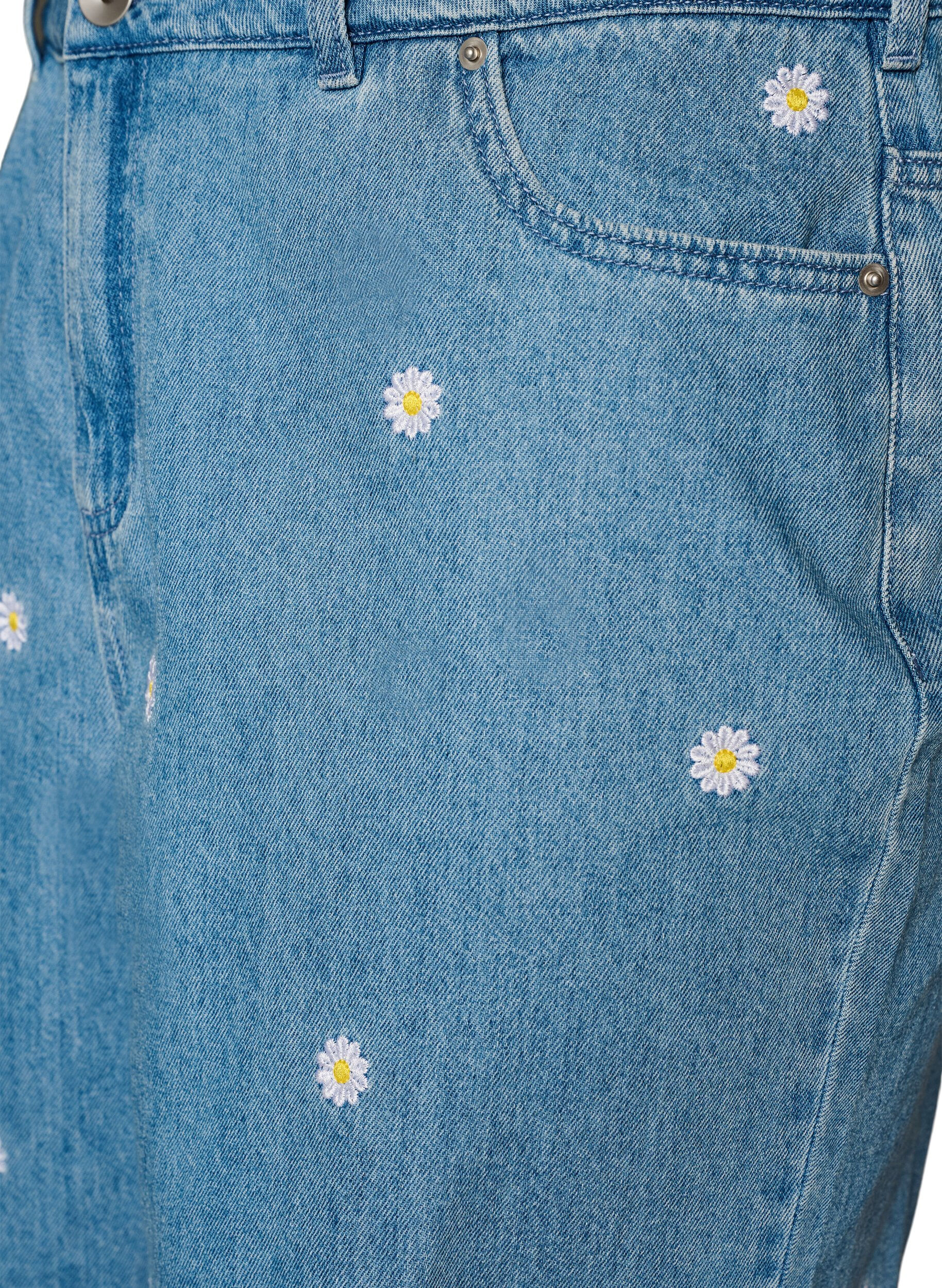 Zizzi High waist denimshorts met bloemenborduursel, Blauw, Packshot image number 2