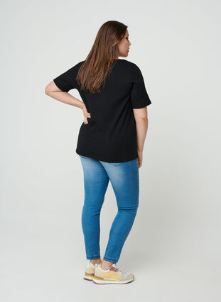 T-shirt met korte mouwen en knopen, Black, Model image number 1