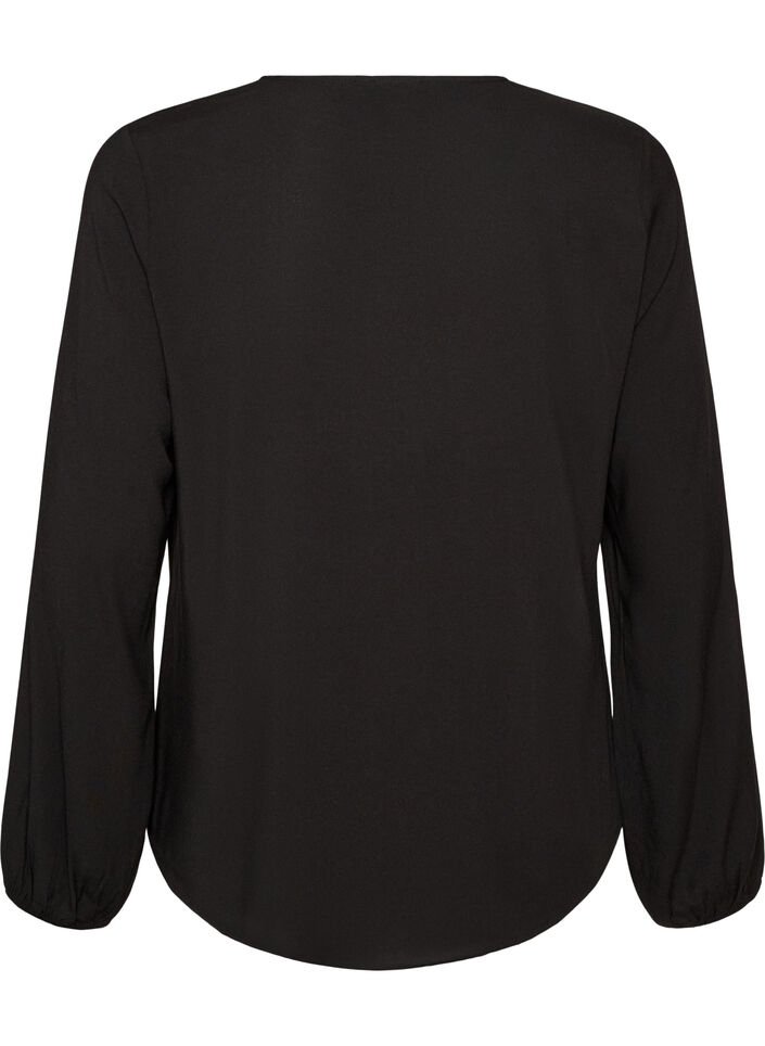 Viscose blouse met V-hals en lange mouwen, Zwart, Packshot image number 1