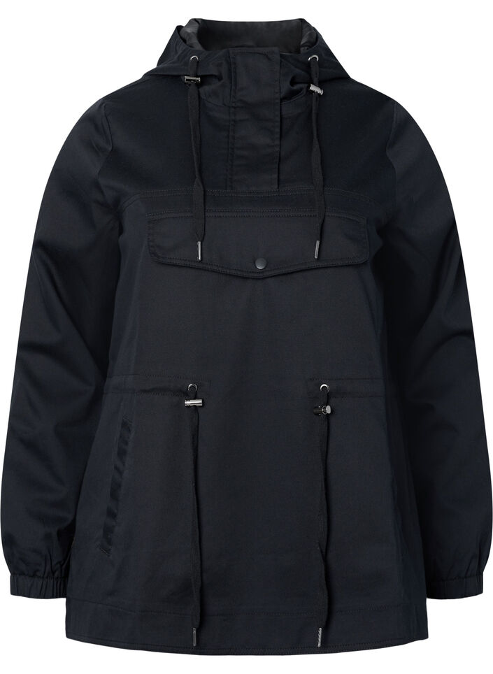 Anorak met capuchon en zak, Black, Packshot image number 0