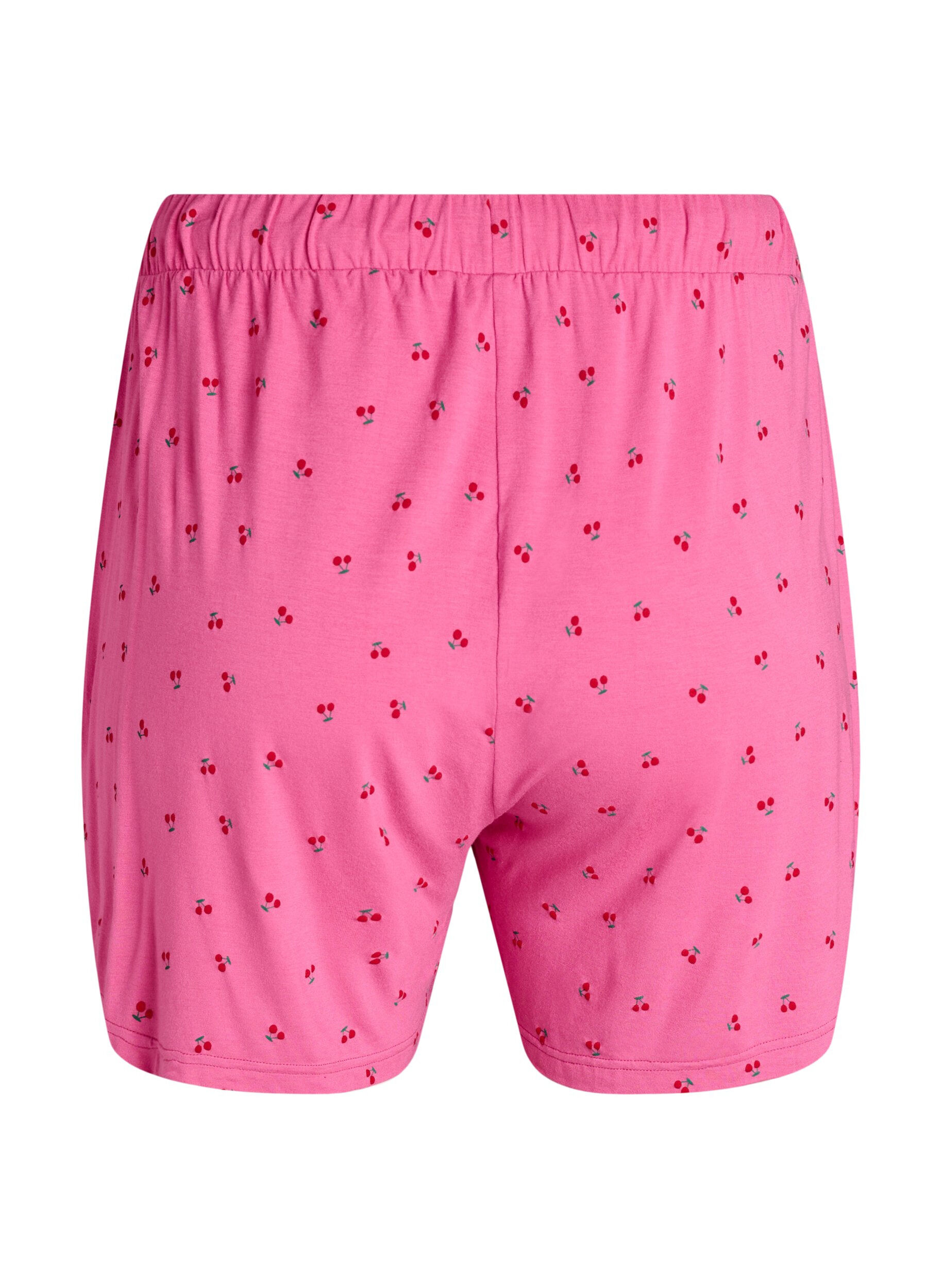 Zizzi Pyjamashorts in viscose jersey met een all-over print, Roze, Packshot image number 1